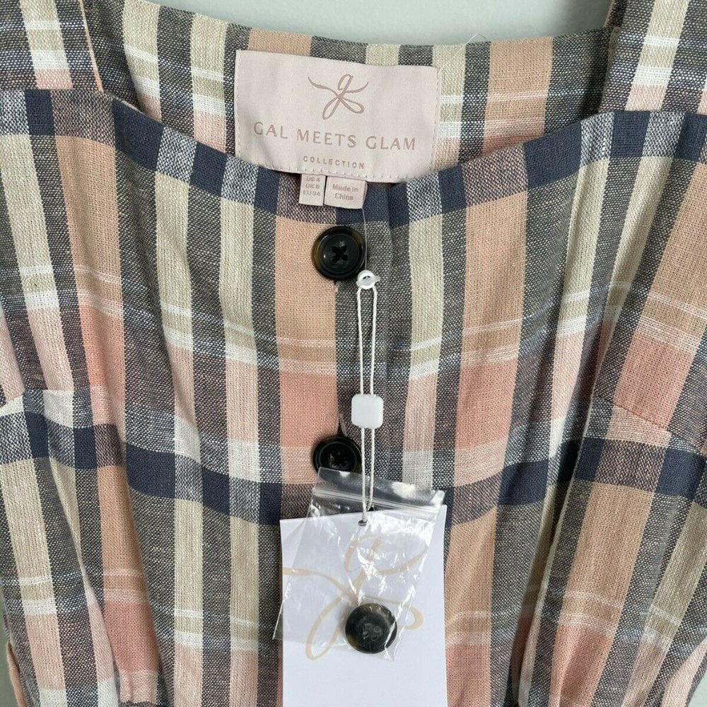 New Gal Meets Glam Peach Plaid Sleeveless Button Front Peyton Dress - Picture 2 of 7